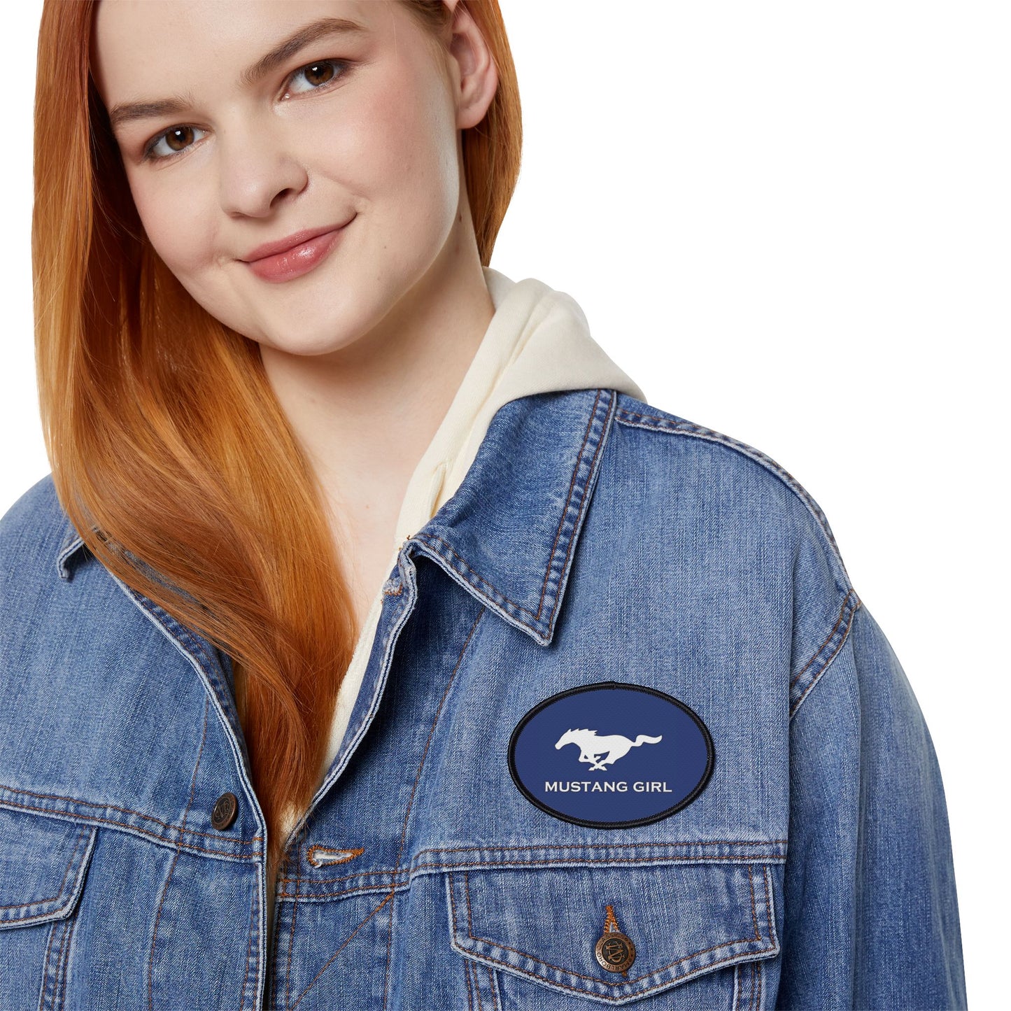 Mustang Girl Blue Iron-On Patches,  Motorsports Ford Owner Accent