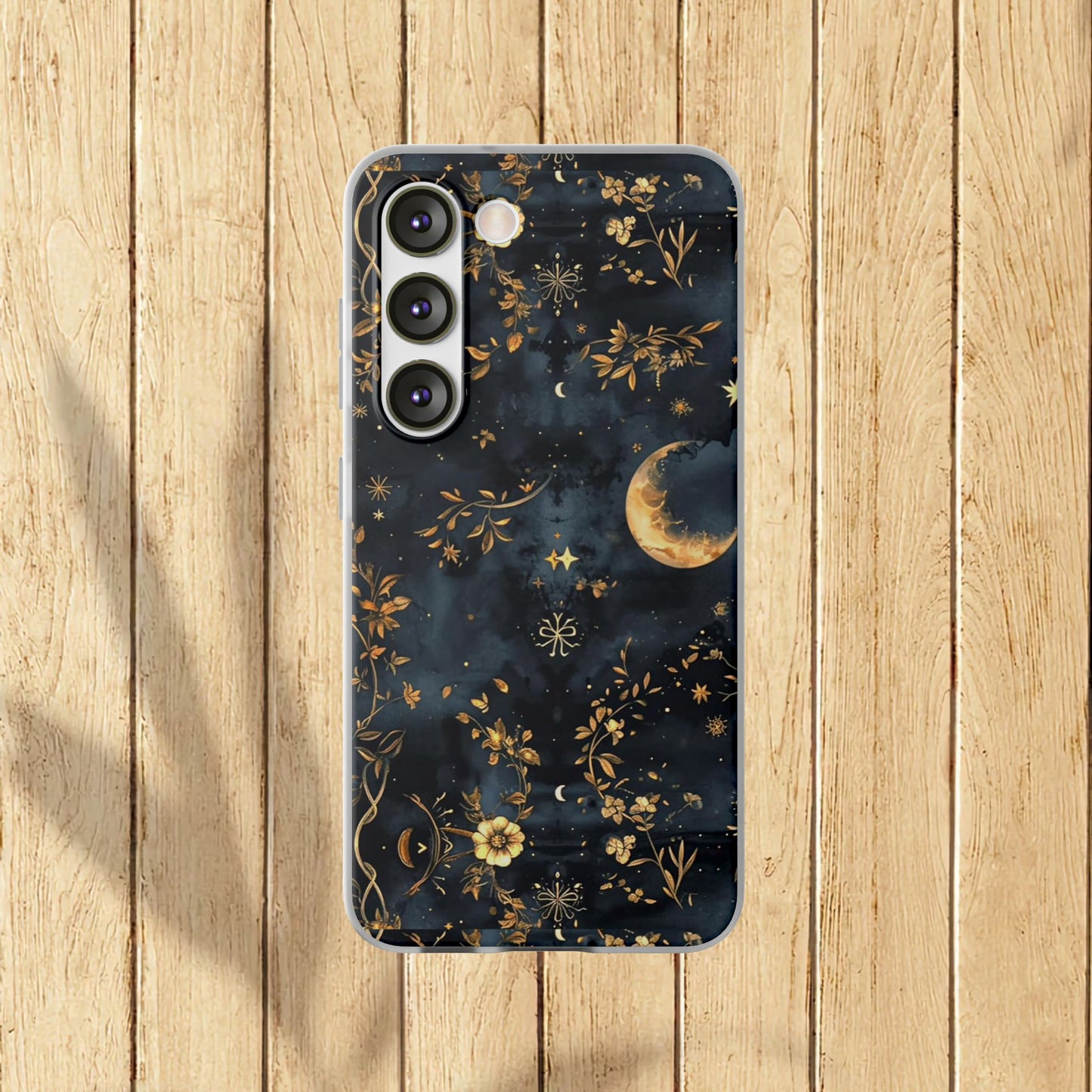 Moon And Flowers On Navy TPU Flexi Cases For iPhones and Samsung Galaxy