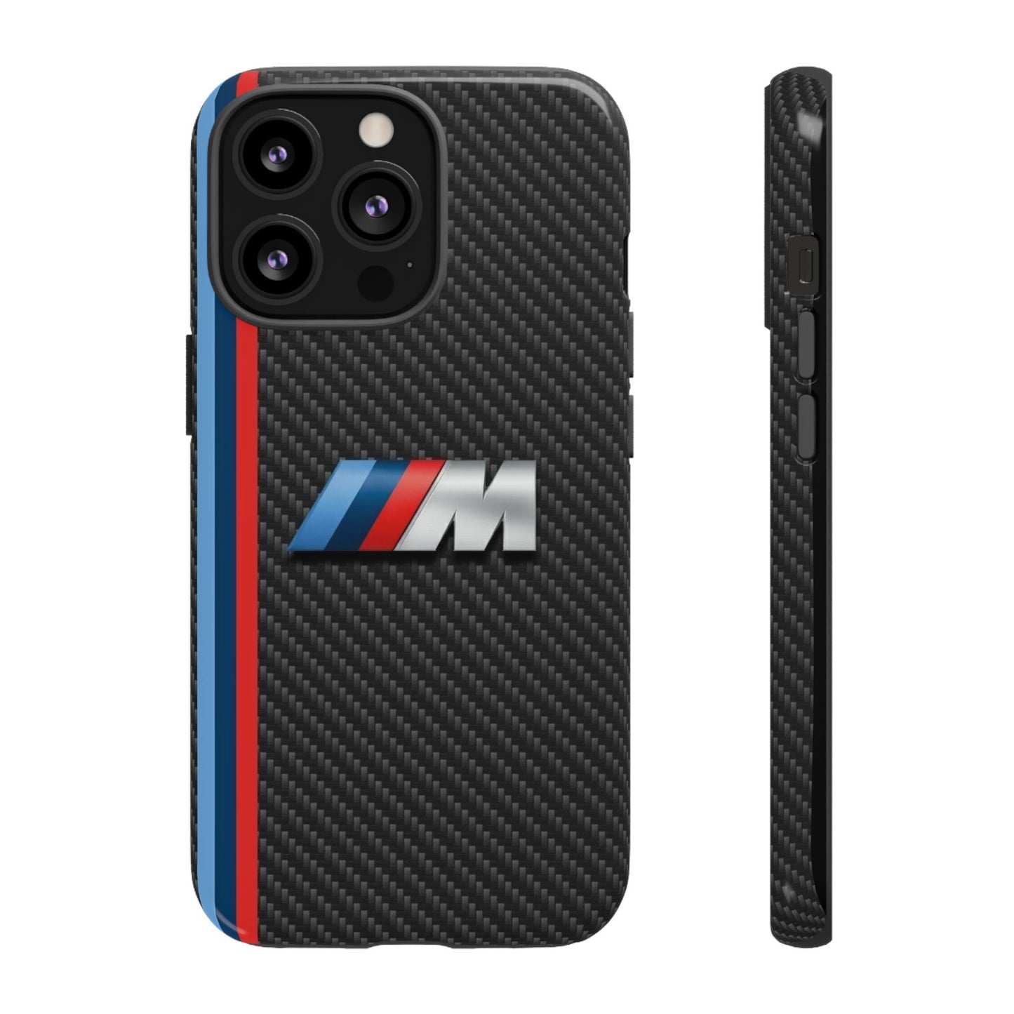 Phone Case - Black Tough Case for iPhones, Galaxy, Pixel, Blue And Red Stripes, BMW M Series