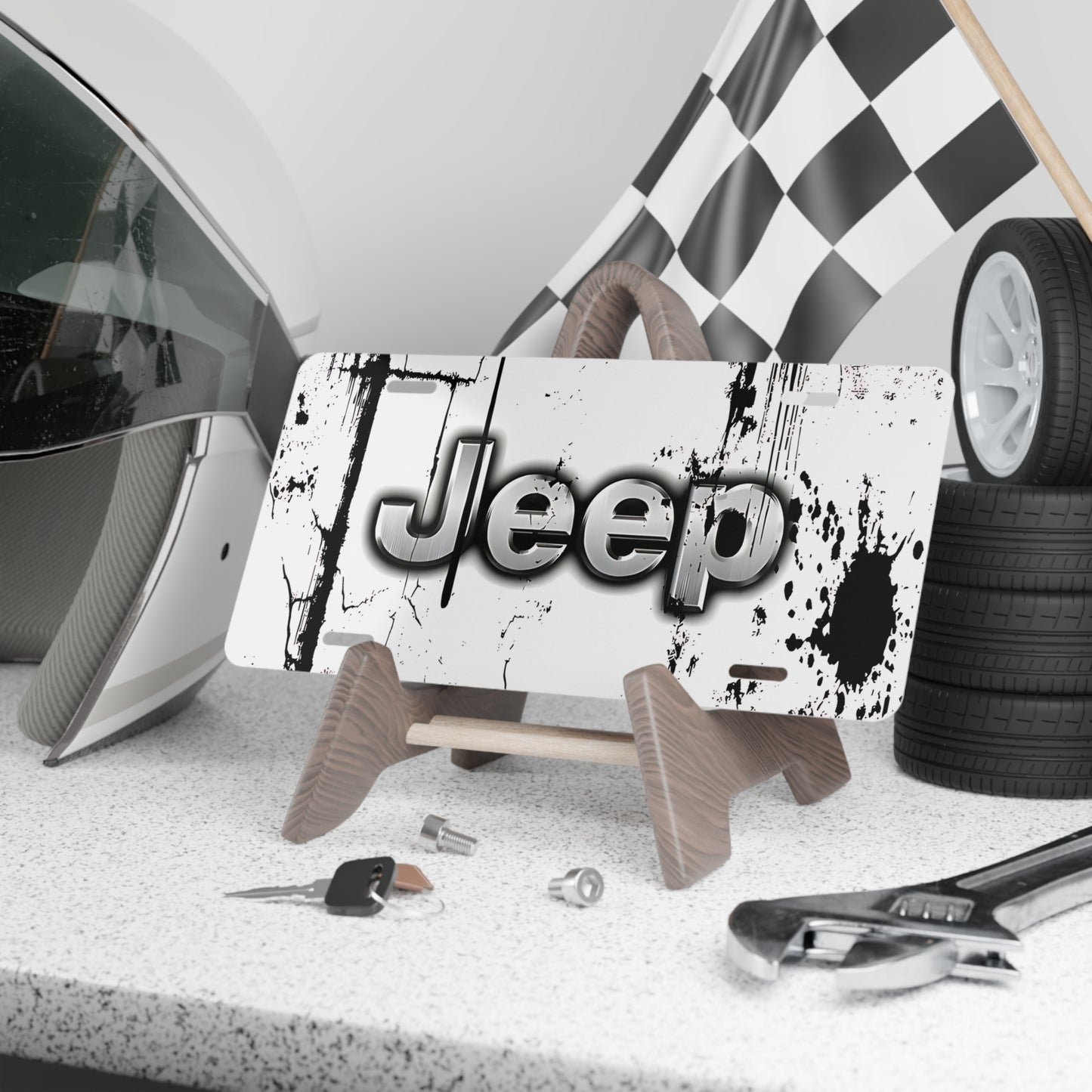 Jeep Black And White Paint Splatter Front Vanity License Plate, Car Tag