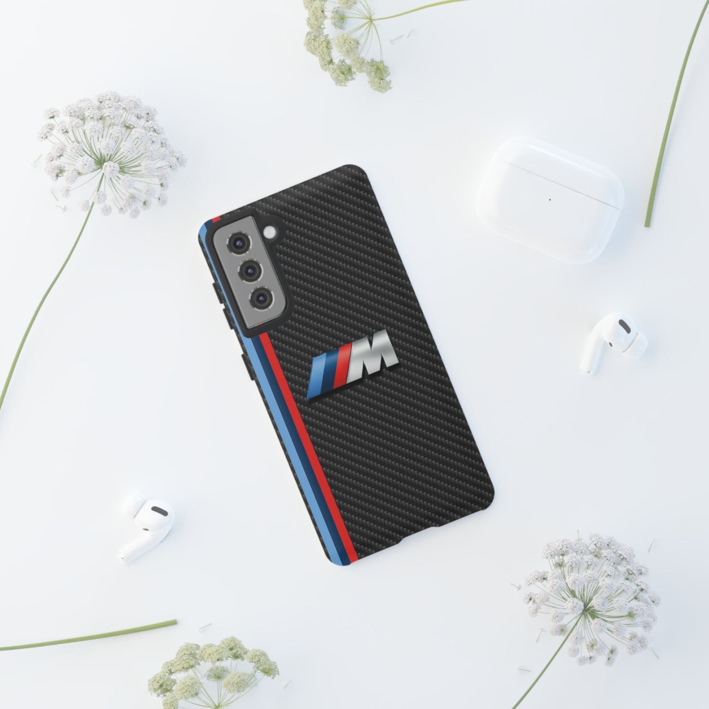 Phone Case - Black Tough Case for iPhones, Galaxy, Pixel, Blue And Red Stripes, BMW M Series