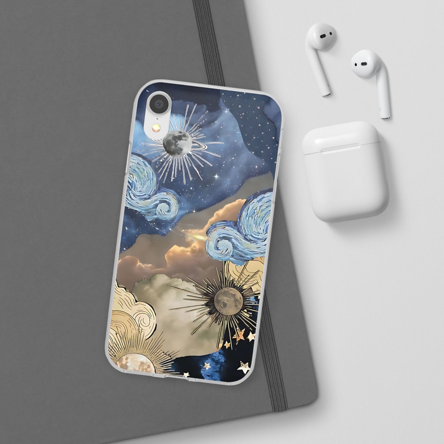 Celestial Flexi Case, Boho Phone Cover, Galaxy Protection, Starry Night Design,