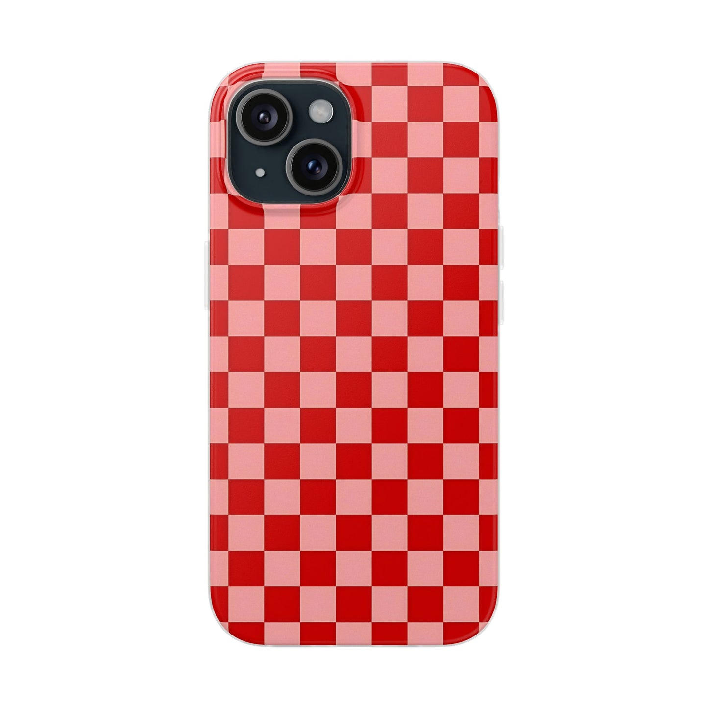Red Checkerboard TPU Soft Flexi Phone Case — Retro Red & Pink Plaid Protective Cover
