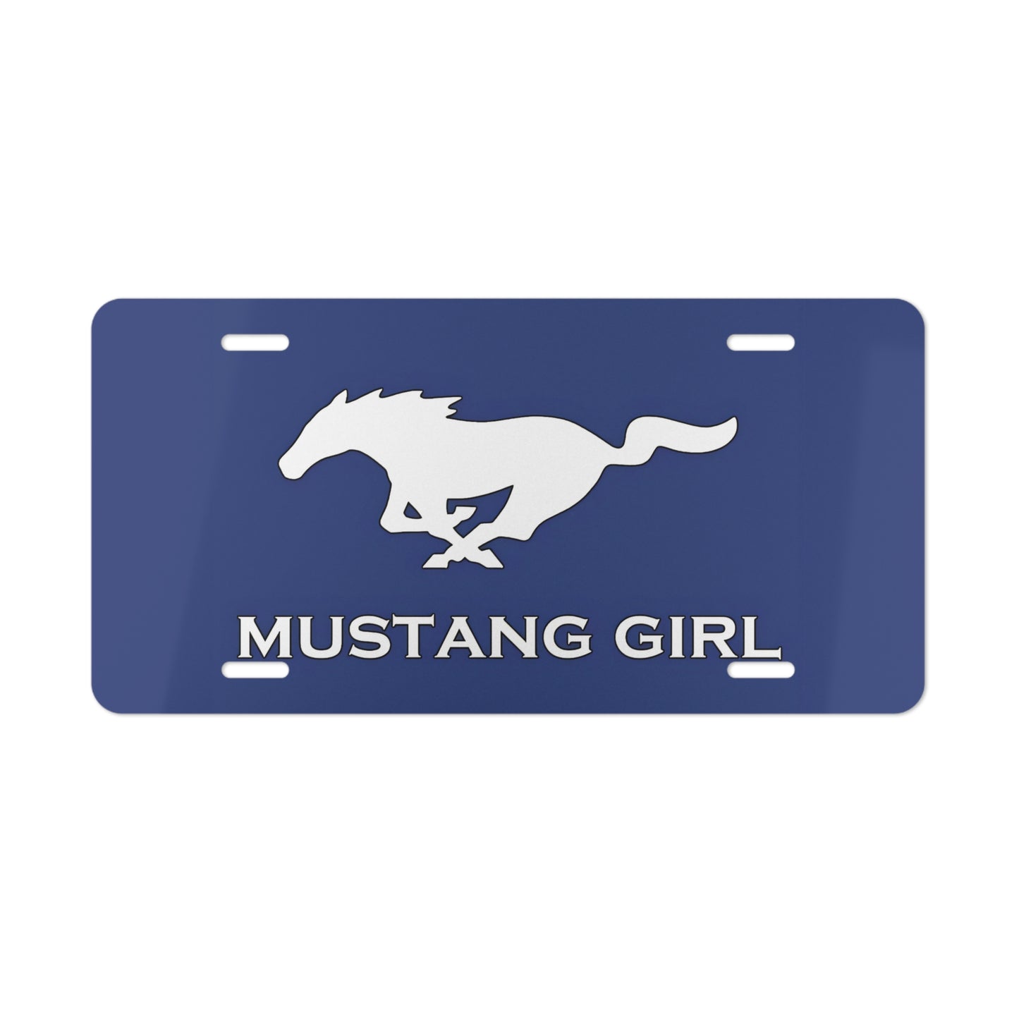 Vanity License Plate, Ford Mustang Girl, Blue Car and Wall Decor
