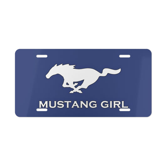Vanity License Plate, Ford Mustang Girl, Blue Car and Wall Decor
