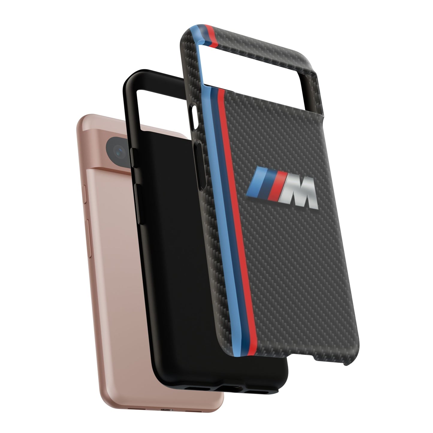 Phone Case - Black Tough Case for iPhones, Galaxy, Pixel, Blue And Red Stripes, BMW M Series