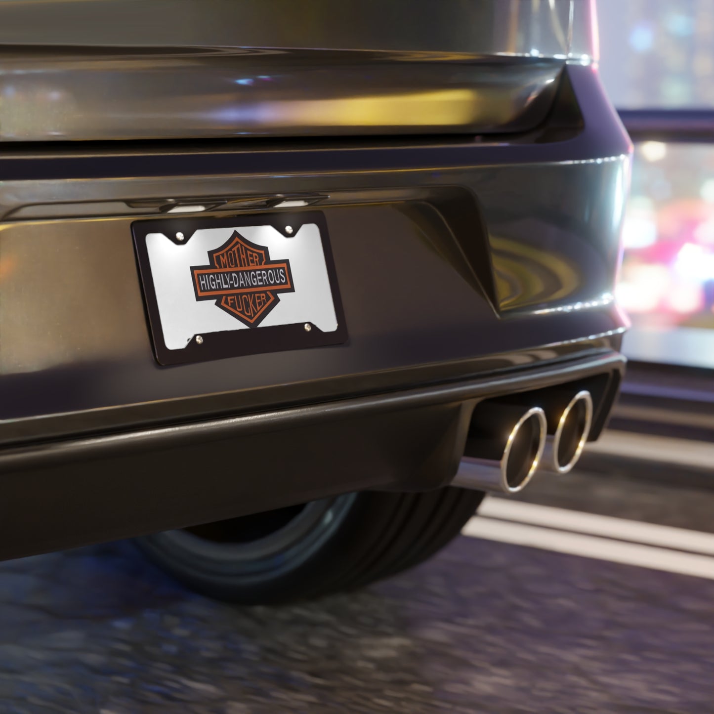 Highly Dangerous Mother Front License Plate, Motorcycle Logo Custom Design