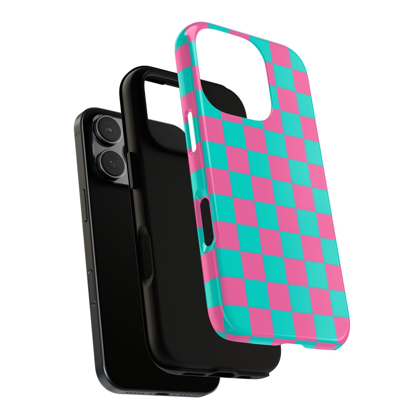 Hot Pink And Teal Checker Pattern Tough Case for iPhone, Galaxy Phones and Google Pixel