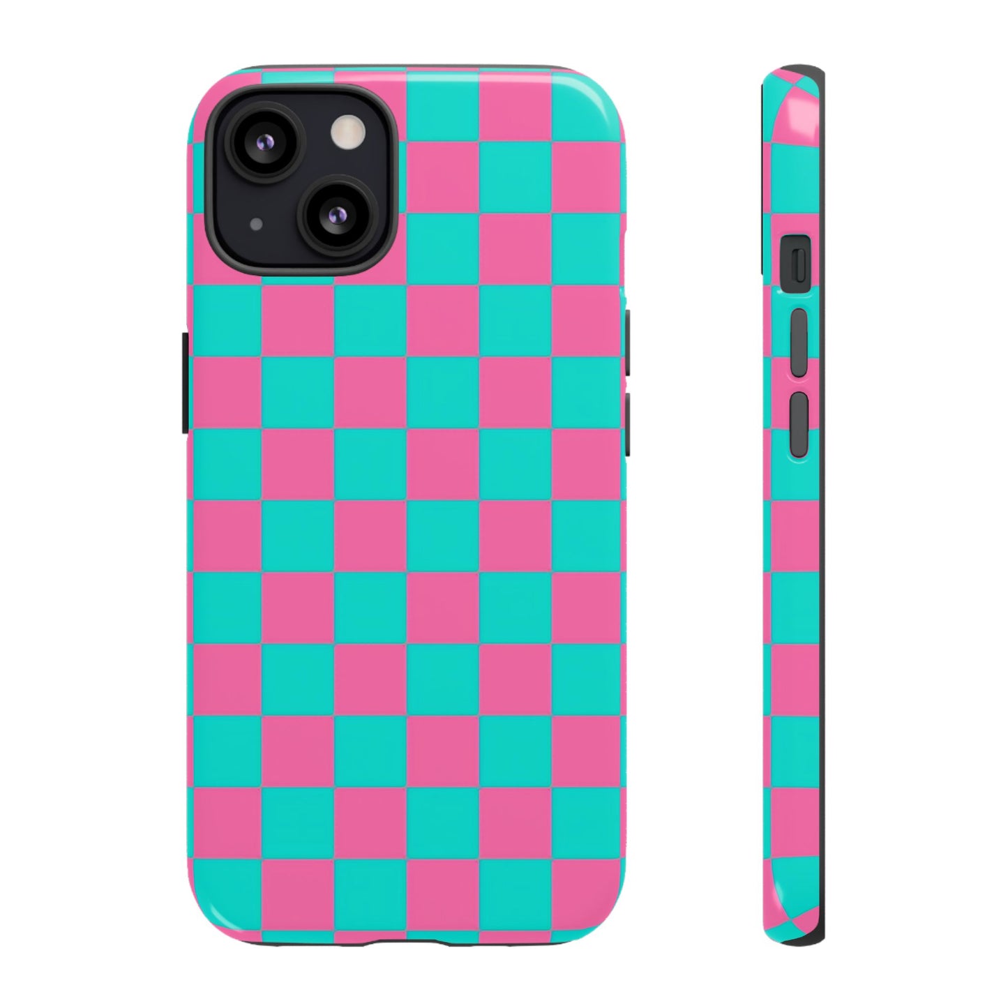 Hot Pink And Teal Checker Pattern Tough Case for iPhone, Galaxy Phones and Google Pixel