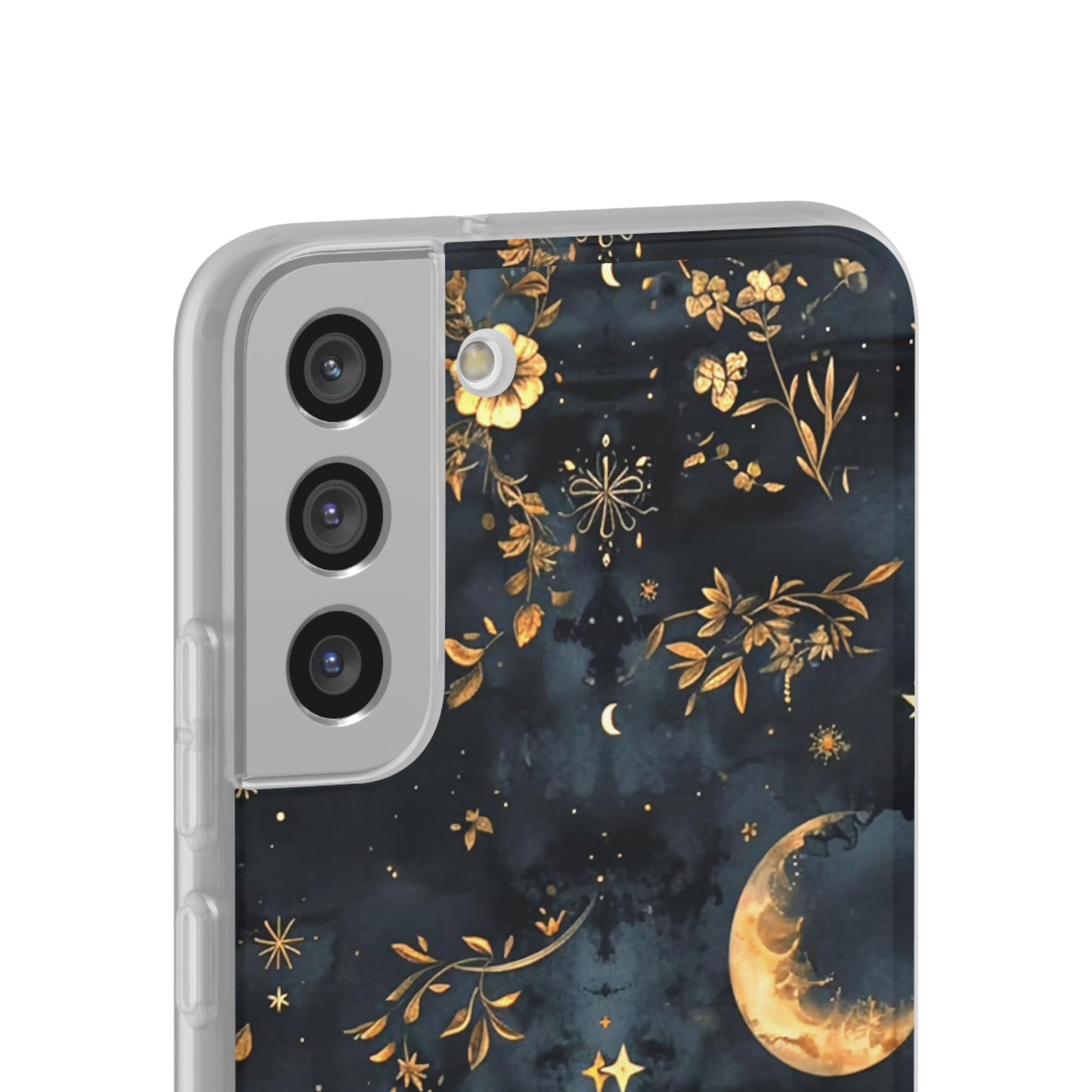 Moon And Flowers On Navy TPU Flexi Cases For iPhones and Samsung Galaxy