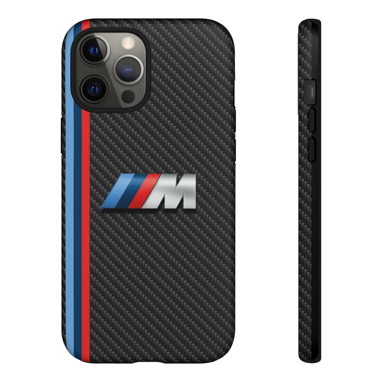 Phone Case - Black Tough Case for iPhones, Galaxy, Pixel, Blue And Red Stripes, BMW M Series