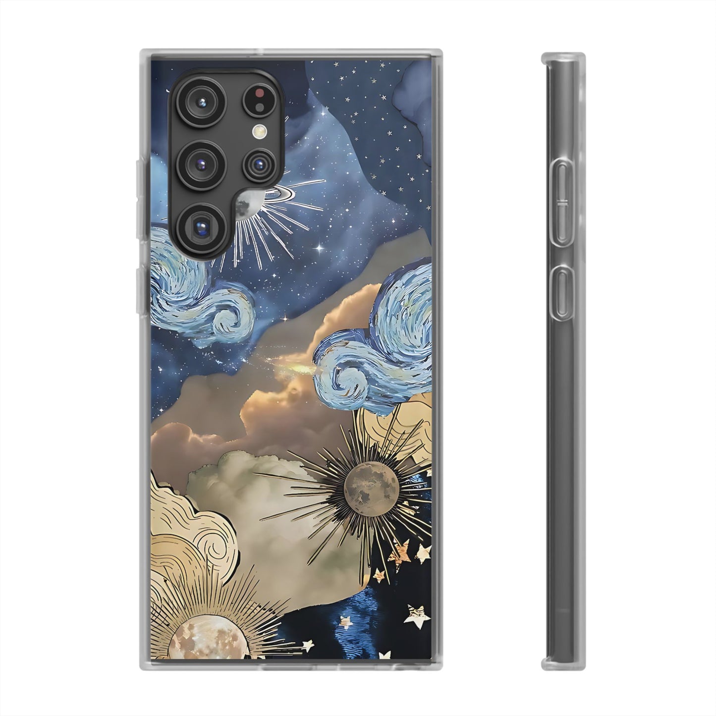 Celestial Flexi Case, Boho Phone Cover, Galaxy Protection, Starry Night Design,