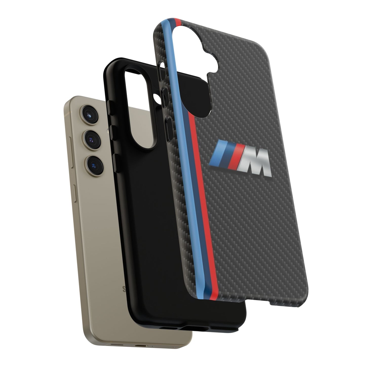 Phone Case - Black Tough Case for iPhones, Galaxy, Pixel, Blue And Red Stripes, BMW M Series