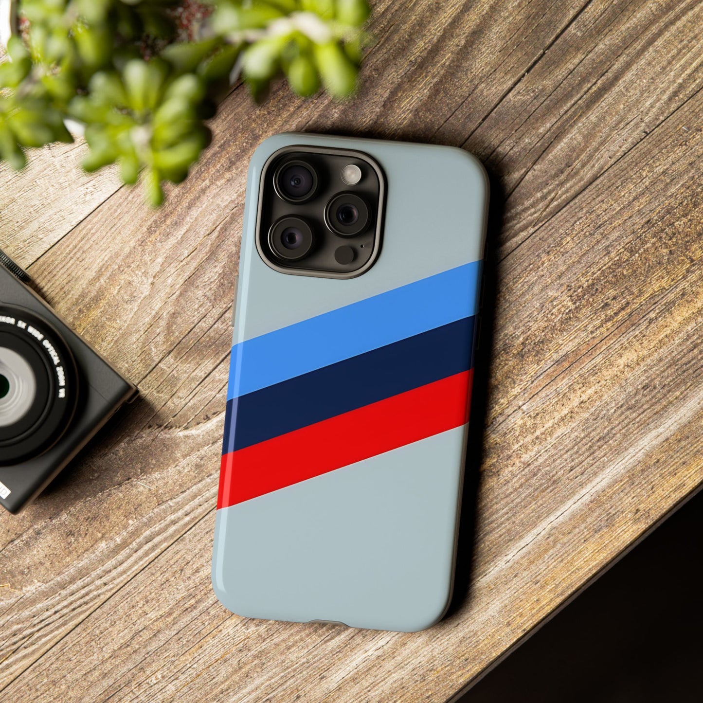 Gray Tough Case For iPhone, Samsung Galaxy and Google Pixel, Blue & Red Stripe