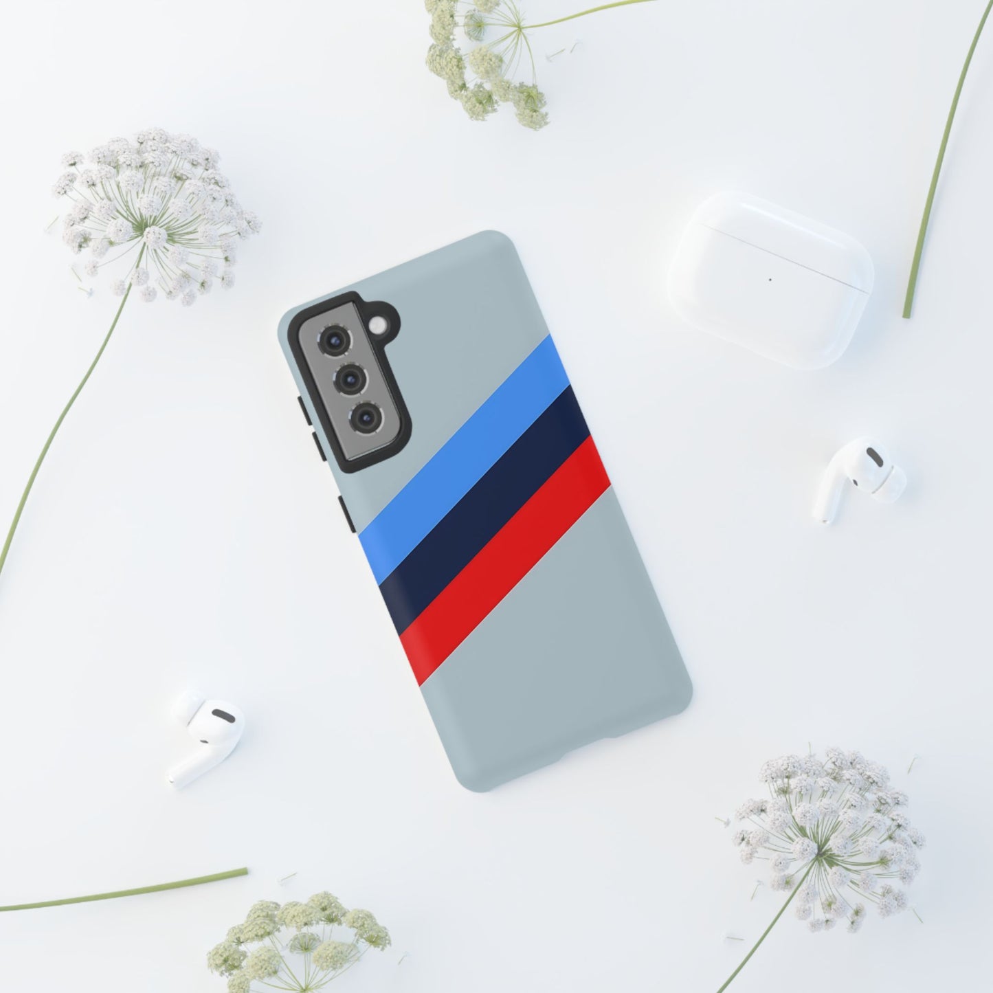 Gray Tough Case For iPhone, Samsung Galaxy and Google Pixel, Blue & Red Stripe