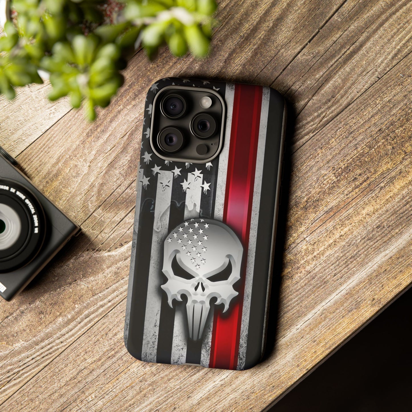 Tough Cases For iPhone, Galaxy and Pixel,  Thin Red Line, Jake Skull Design