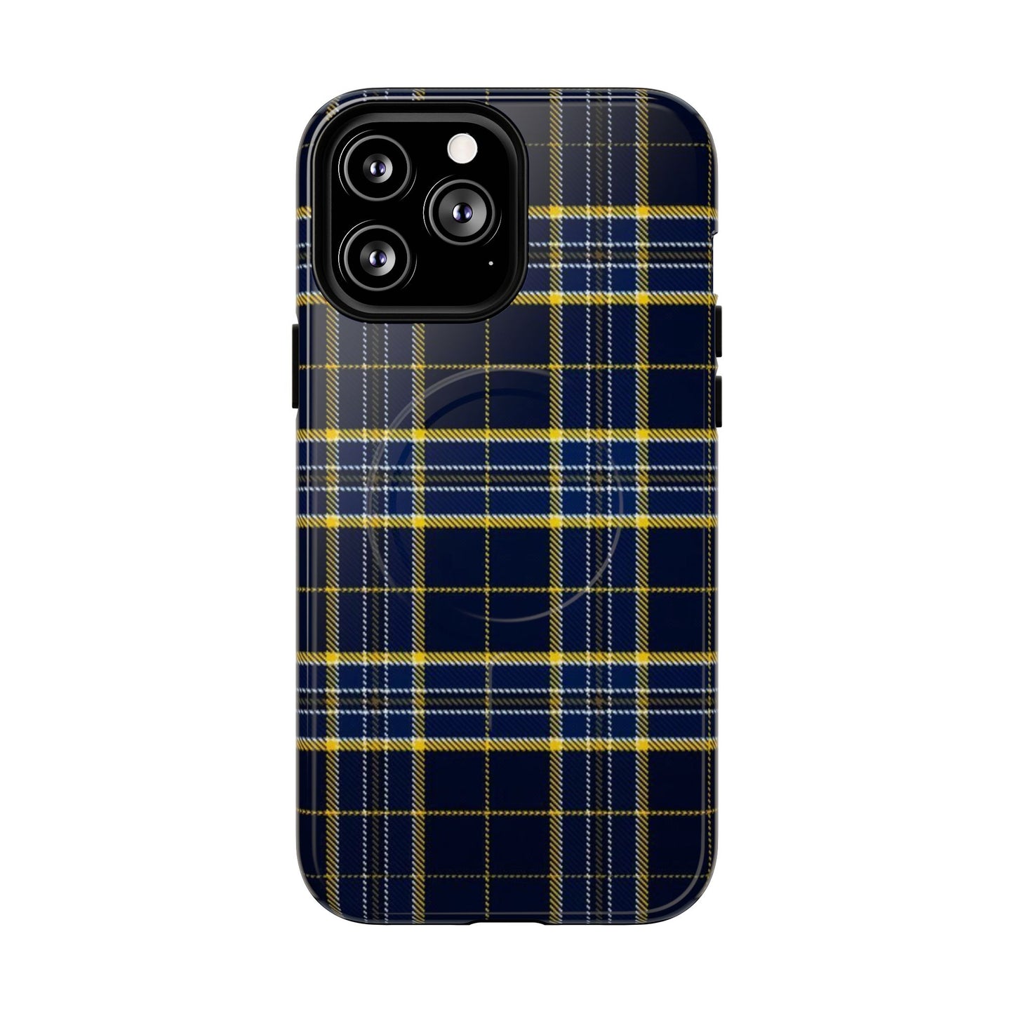 Navy Yellow Plaid Phone Case Tough Magnetic Case | Plaid iPhone Cover