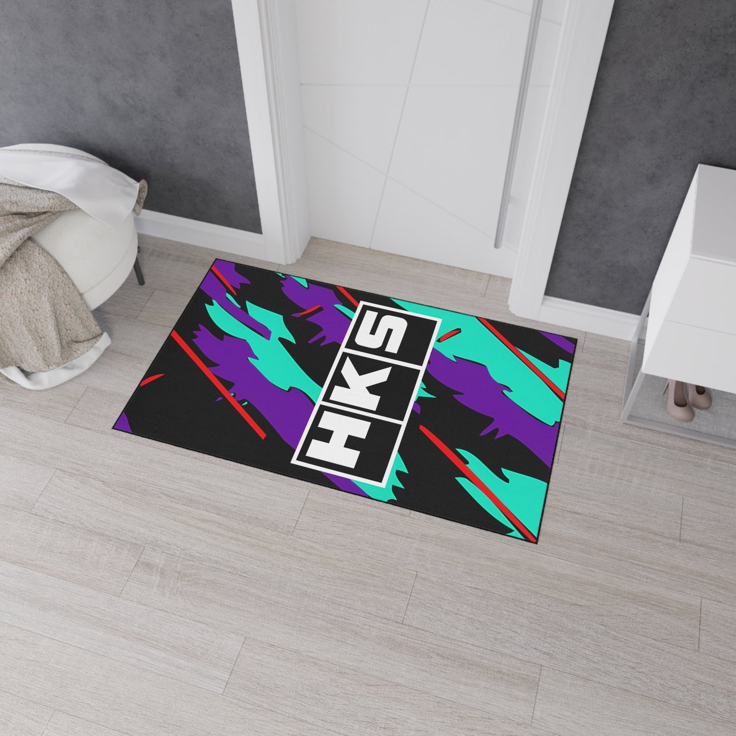 HKS Retro Camo Floor Mat | Teal Purple Racing Logo, 1990s JDM CAR Design
