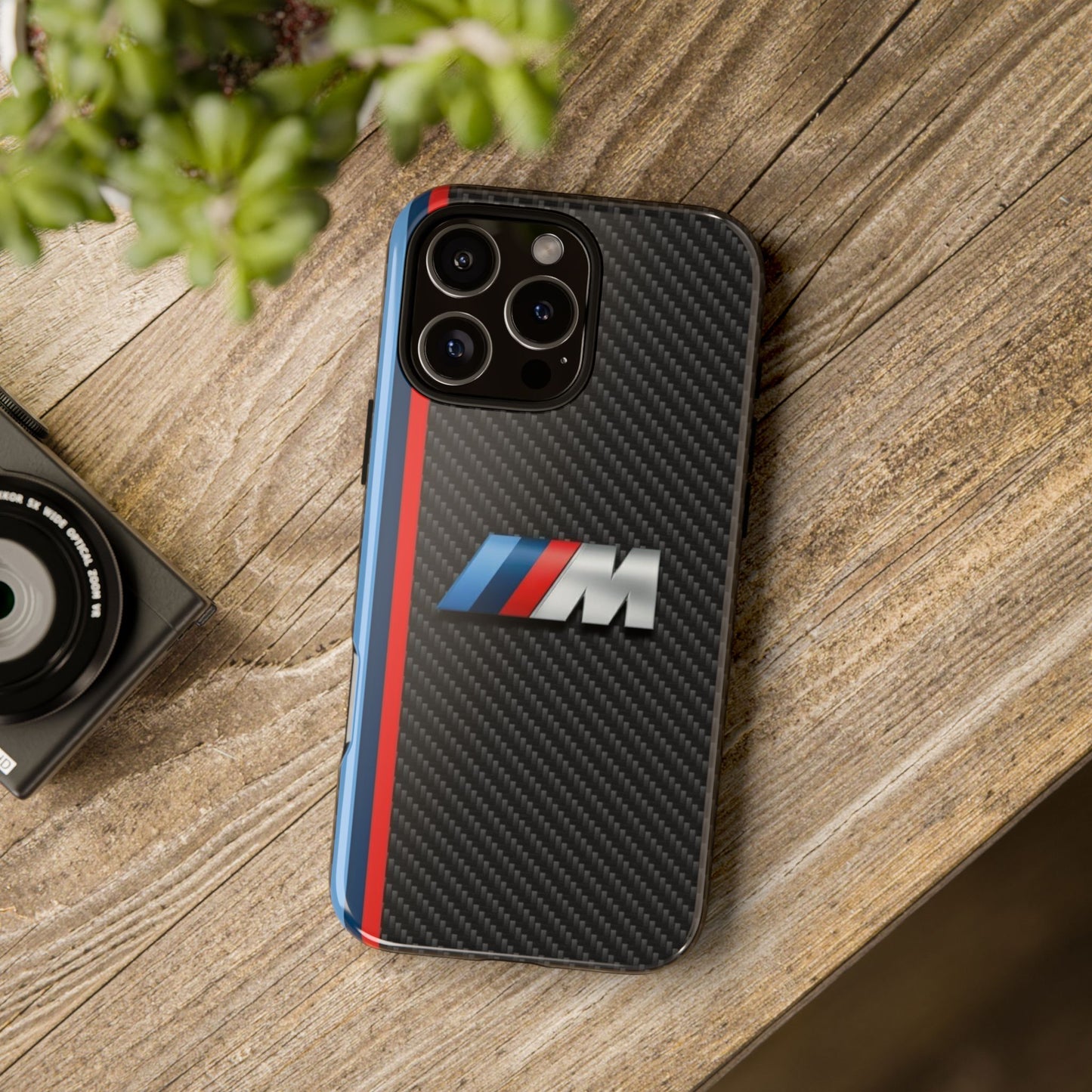 Phone Case - Black Tough Case for iPhones, Galaxy, Pixel, Blue And Red Stripes, BMW M Series