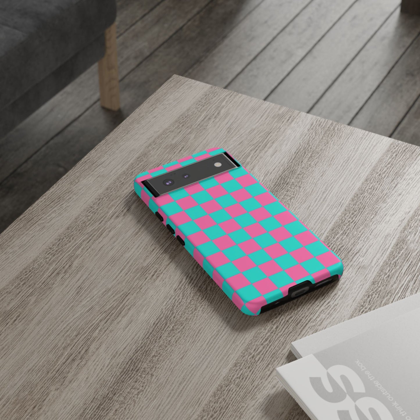 Hot Pink And Teal Checker Pattern Tough Case for iPhone, Galaxy Phones and Google Pixel