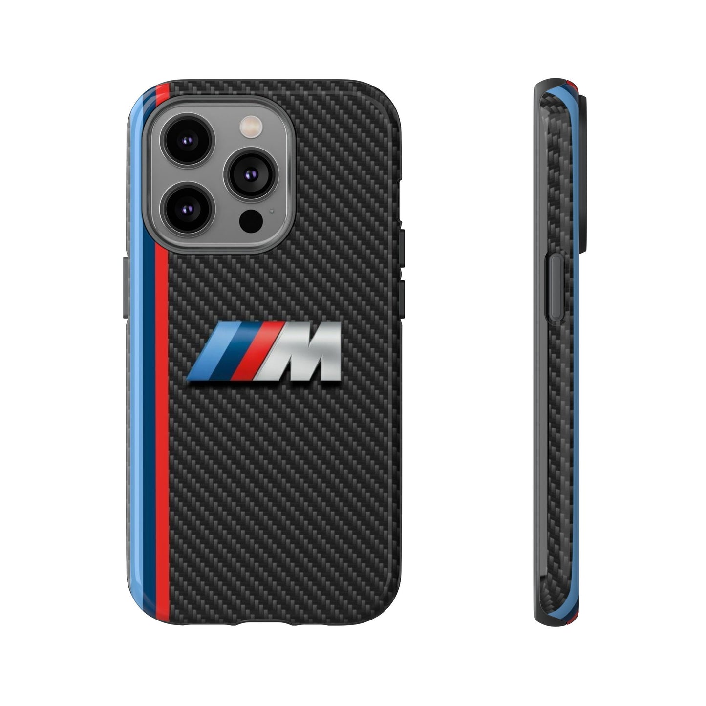 Phone Case - Black Tough Case for iPhones, Galaxy, Pixel, Blue And Red Stripes, BMW M Series