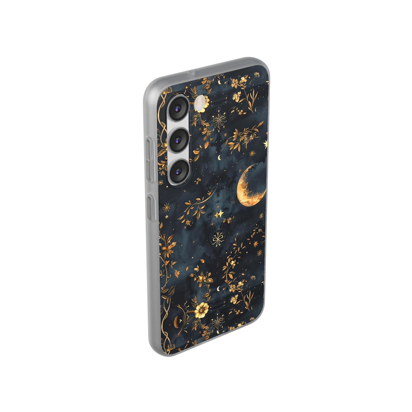 Moon And Flowers On Navy TPU Flexi Cases For iPhones and Samsung Galaxy