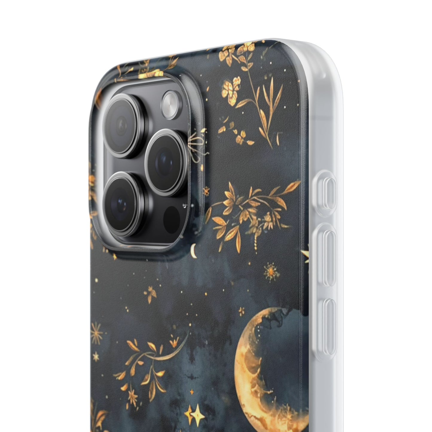 Moon And Flowers On Navy TPU Flexi Cases For iPhones and Samsung Galaxy