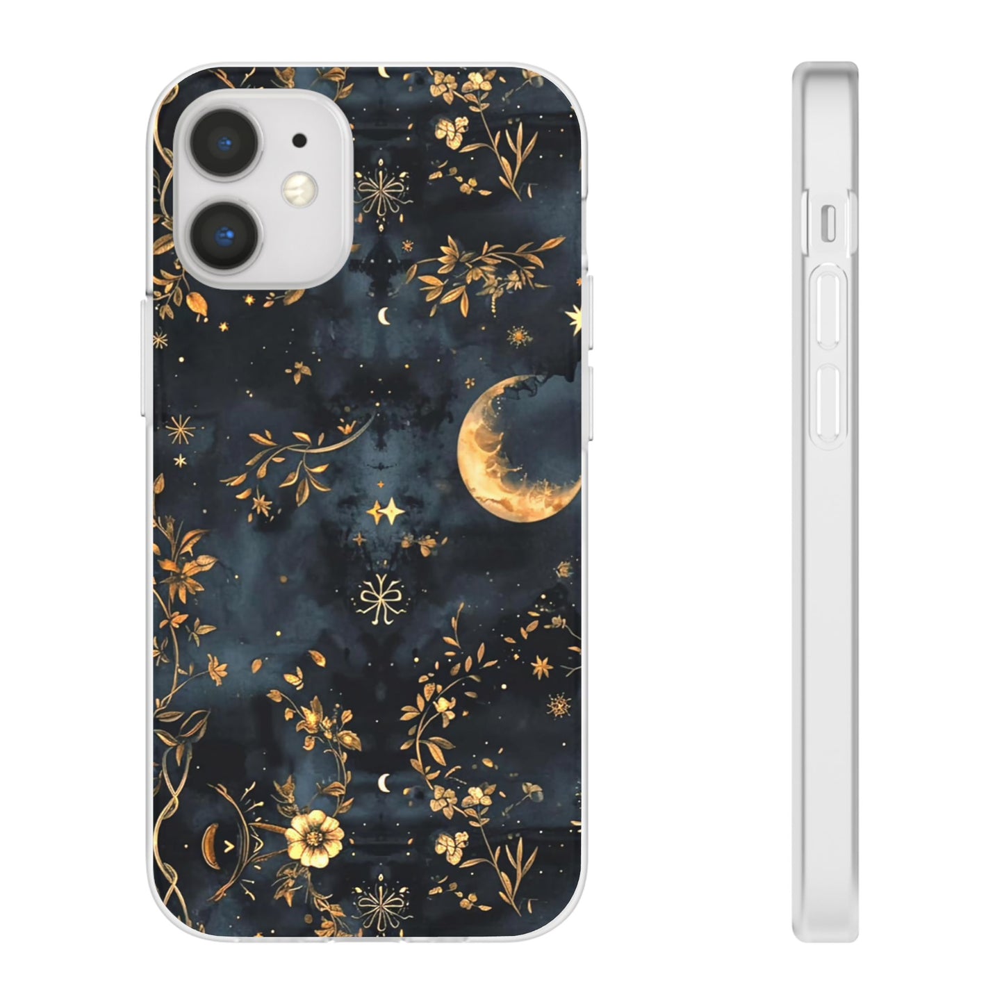 Moon And Flowers On Navy TPU Flexi Cases For iPhones and Samsung Galaxy