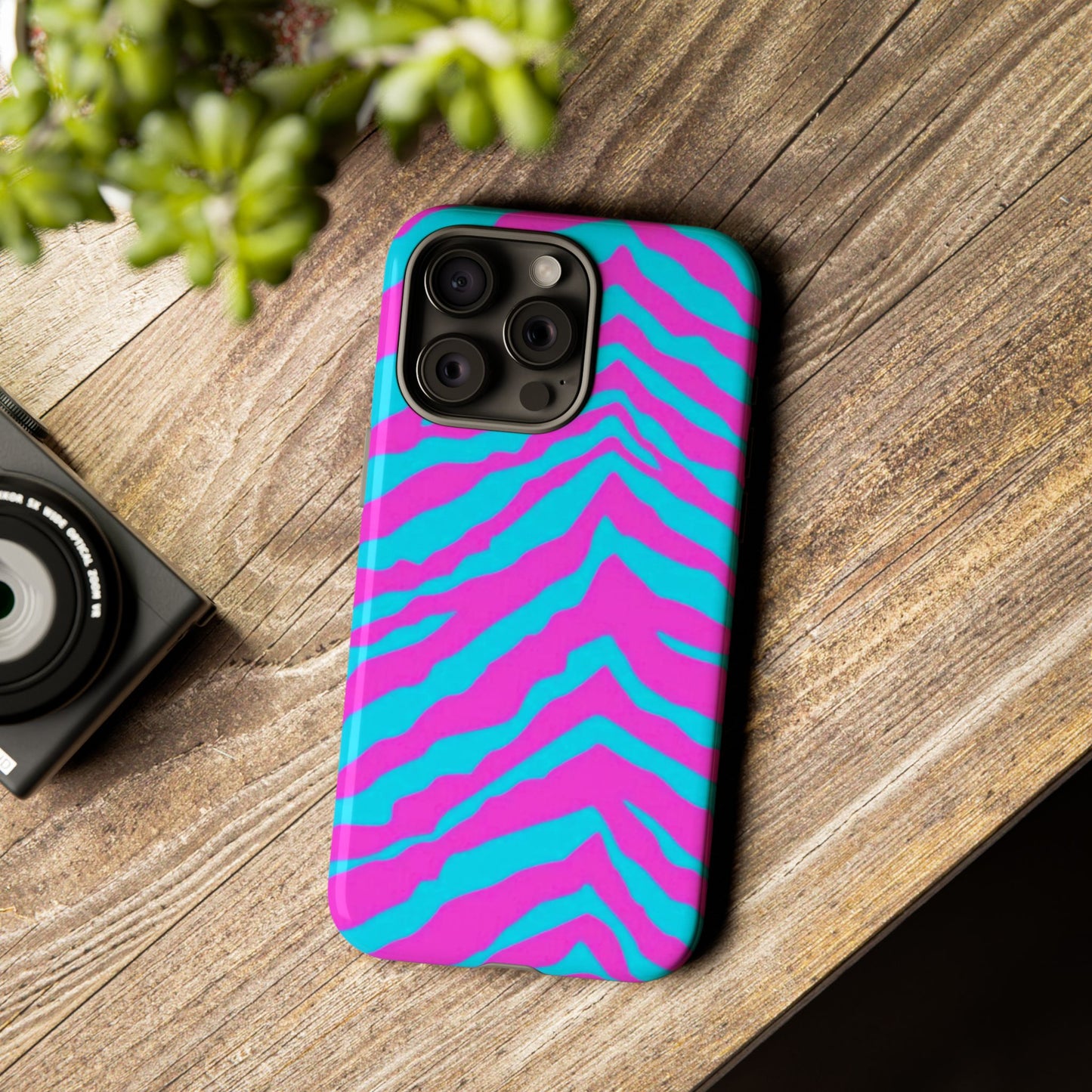 Animal Print Hot Pink And Teal Tough Case for iPhone, Galaxy and Google Pixel