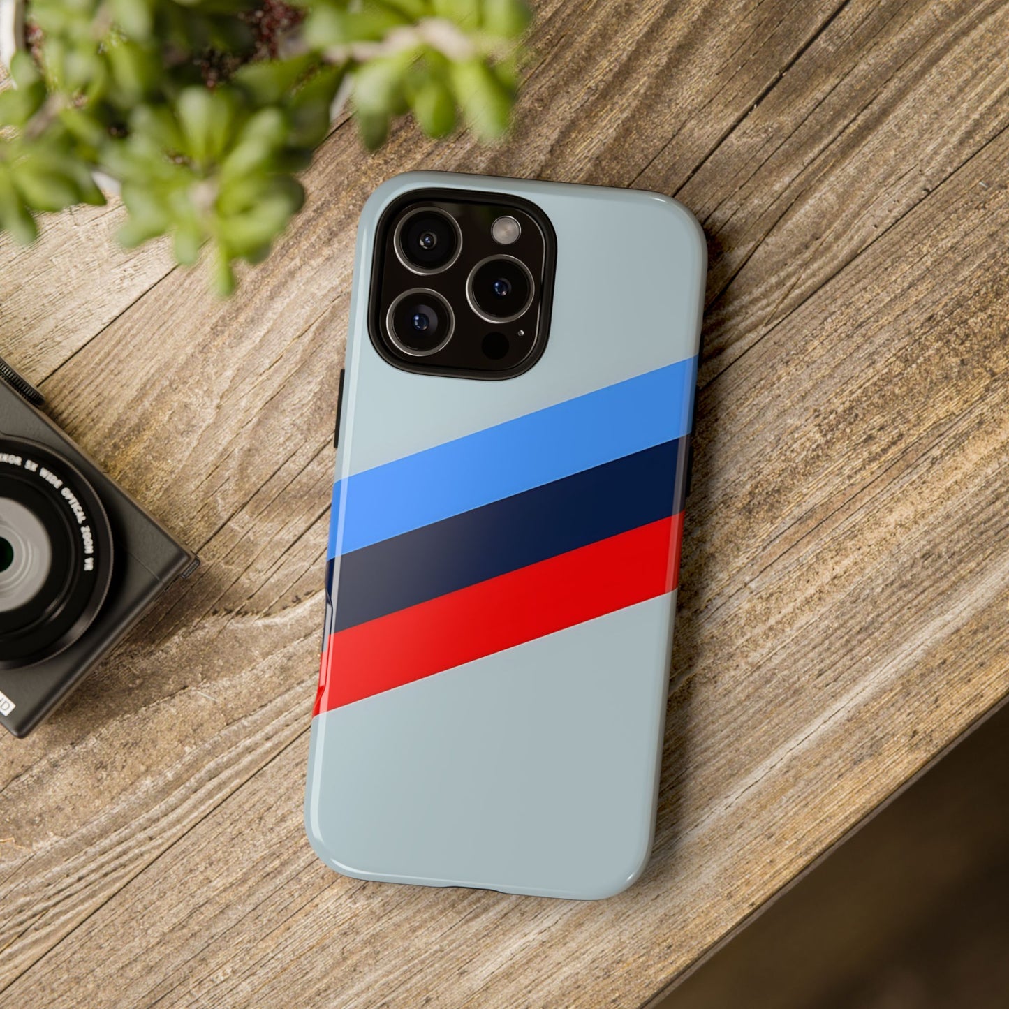 Gray Tough Case For iPhone, Samsung Galaxy and Google Pixel, Blue & Red Stripe