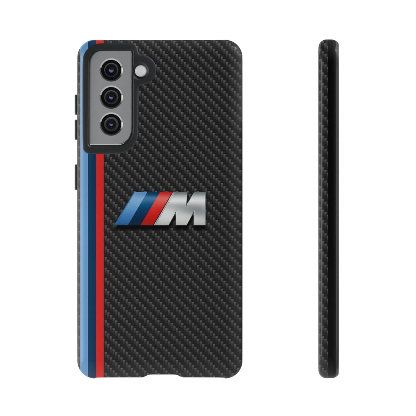 Phone Case - Black Tough Case for iPhones, Galaxy, Pixel, Blue And Red Stripes, BMW M Series