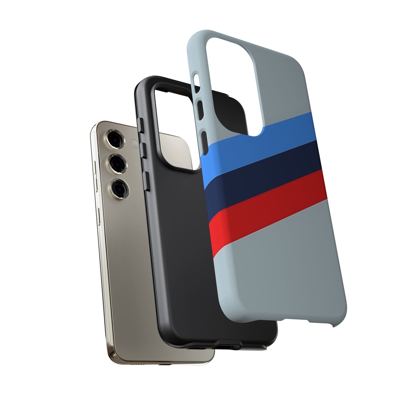 Gray Tough Case For iPhone, Samsung Galaxy and Google Pixel, Blue & Red Stripe