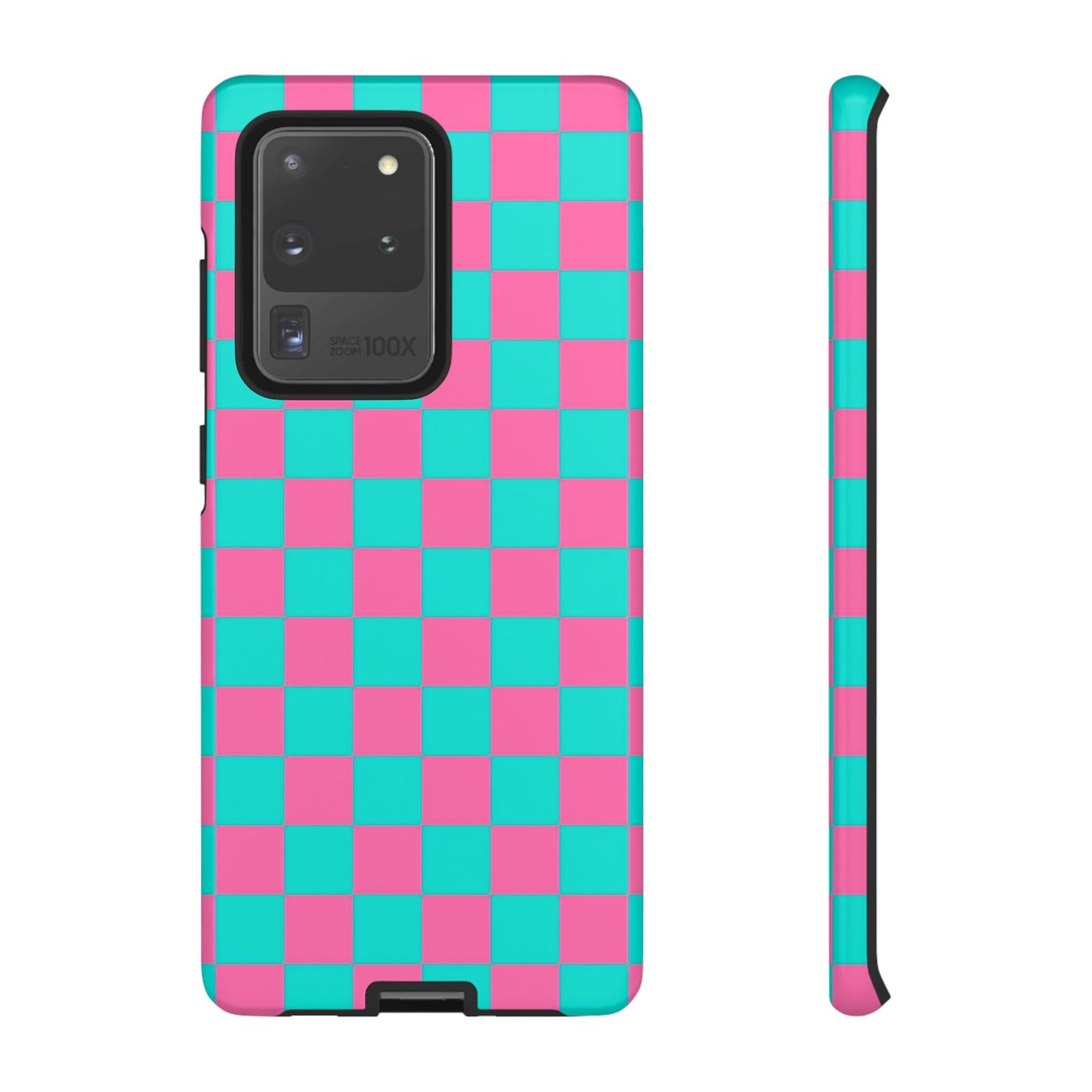 Hot Pink And Teal Checker Pattern Tough Case for iPhone, Galaxy Phones and Google Pixel