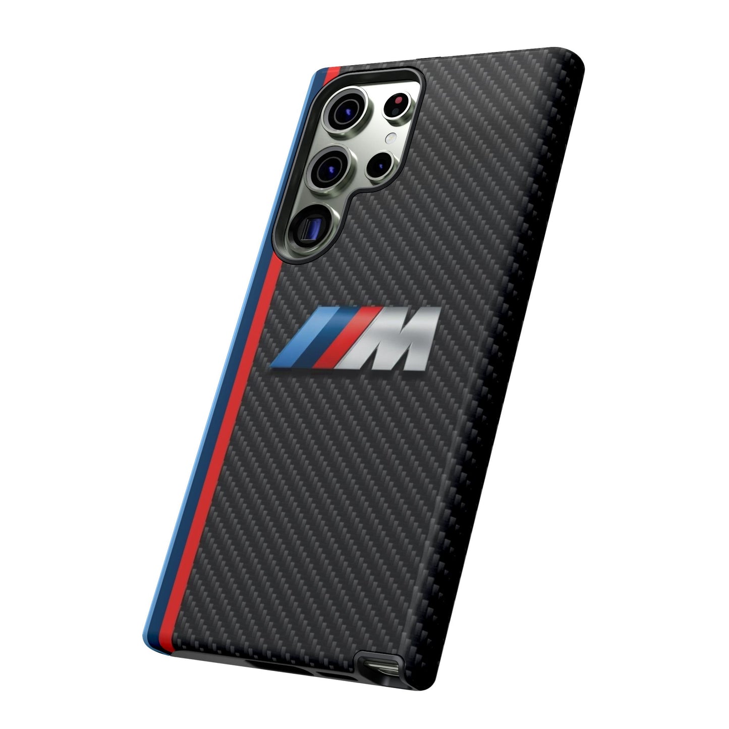 Phone Case - Black Tough Case for iPhones, Galaxy, Pixel, Blue And Red Stripes, BMW M Series