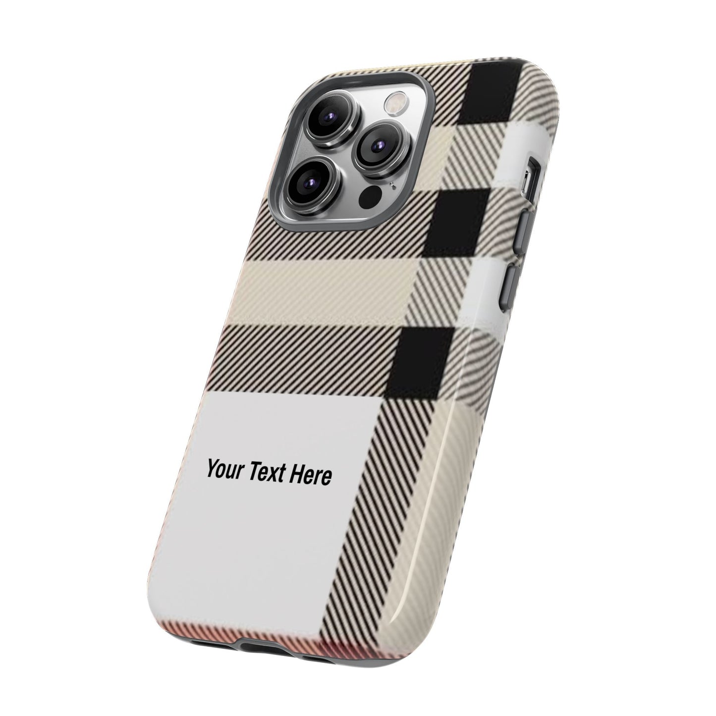 Beige Plaid Personalized Name/Initial Tough Cases For iPhones, Galaxy And Google Pixel