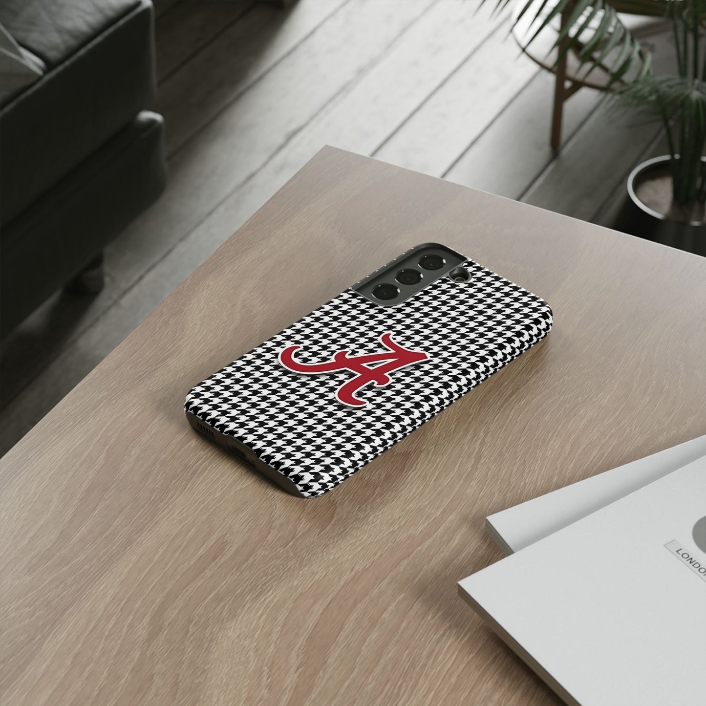 Alabama Houndstooth Phone Case, Tough Cases, College RTR Fan Gear, Initial A