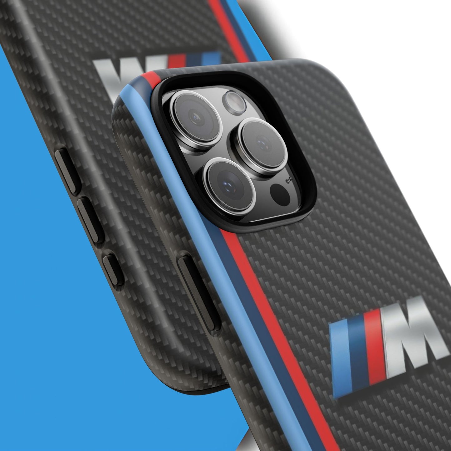 Phone Case - Black Tough Case for iPhones, Galaxy, Pixel, Blue And Red Stripes, BMW M Series