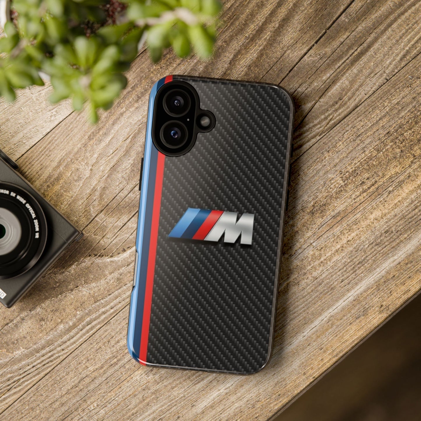 Phone Case - Black Tough Case for iPhones, Galaxy, Pixel, Blue And Red Stripes, BMW M Series