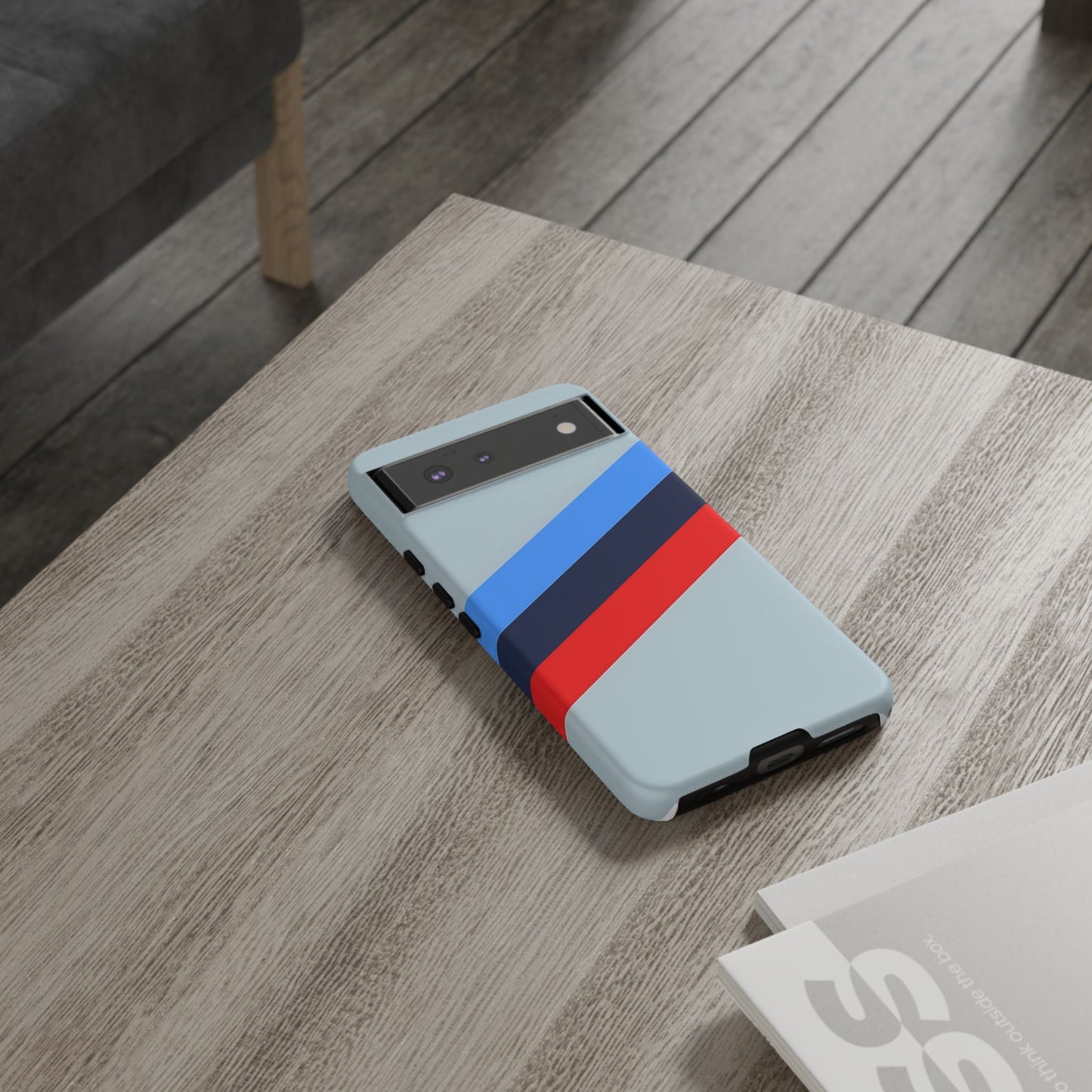 Gray Tough Case For iPhone, Samsung Galaxy and Google Pixel, Blue & Red Stripe