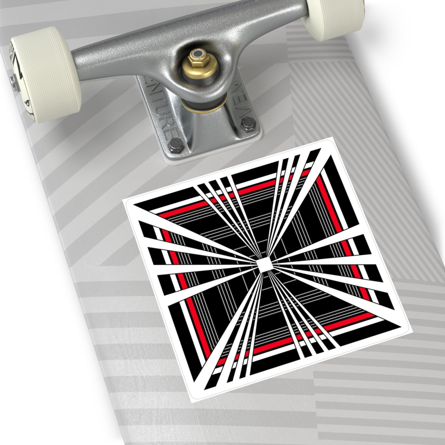 Tesla Plaid Car Optical Square Sticker — Black, White & Red Geometric Design