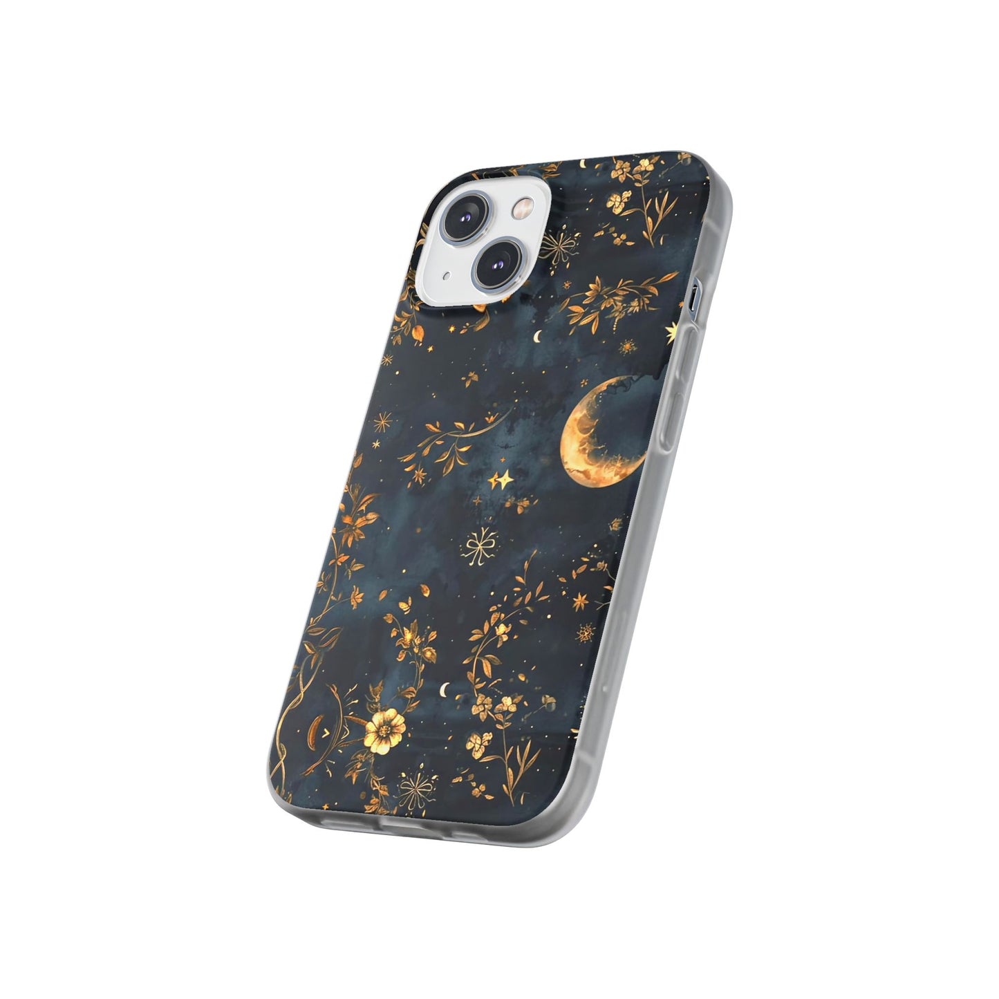 Moon And Flowers On Navy TPU Flexi Cases For iPhones and Samsung Galaxy