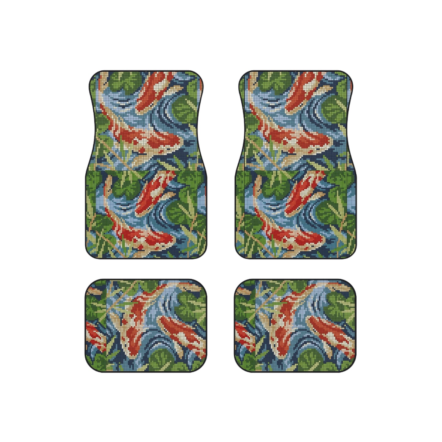 Vibrant Koi Fish Car Mats Set,  Stylish Auto Decor, Pixel Art Japanese Mat