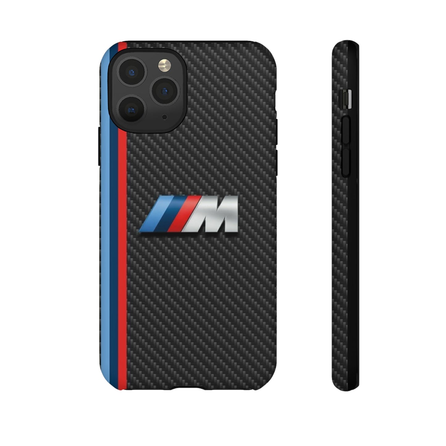 Phone Case - Black Tough Case for iPhones, Galaxy, Pixel, Blue And Red Stripes, BMW M Series