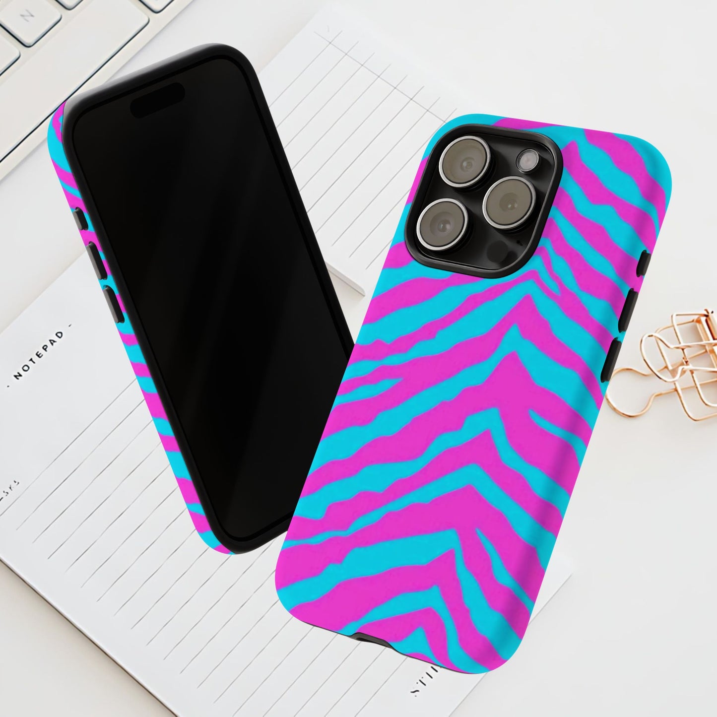 Animal Print Hot Pink And Teal Tough Case for iPhone, Galaxy and Google Pixel