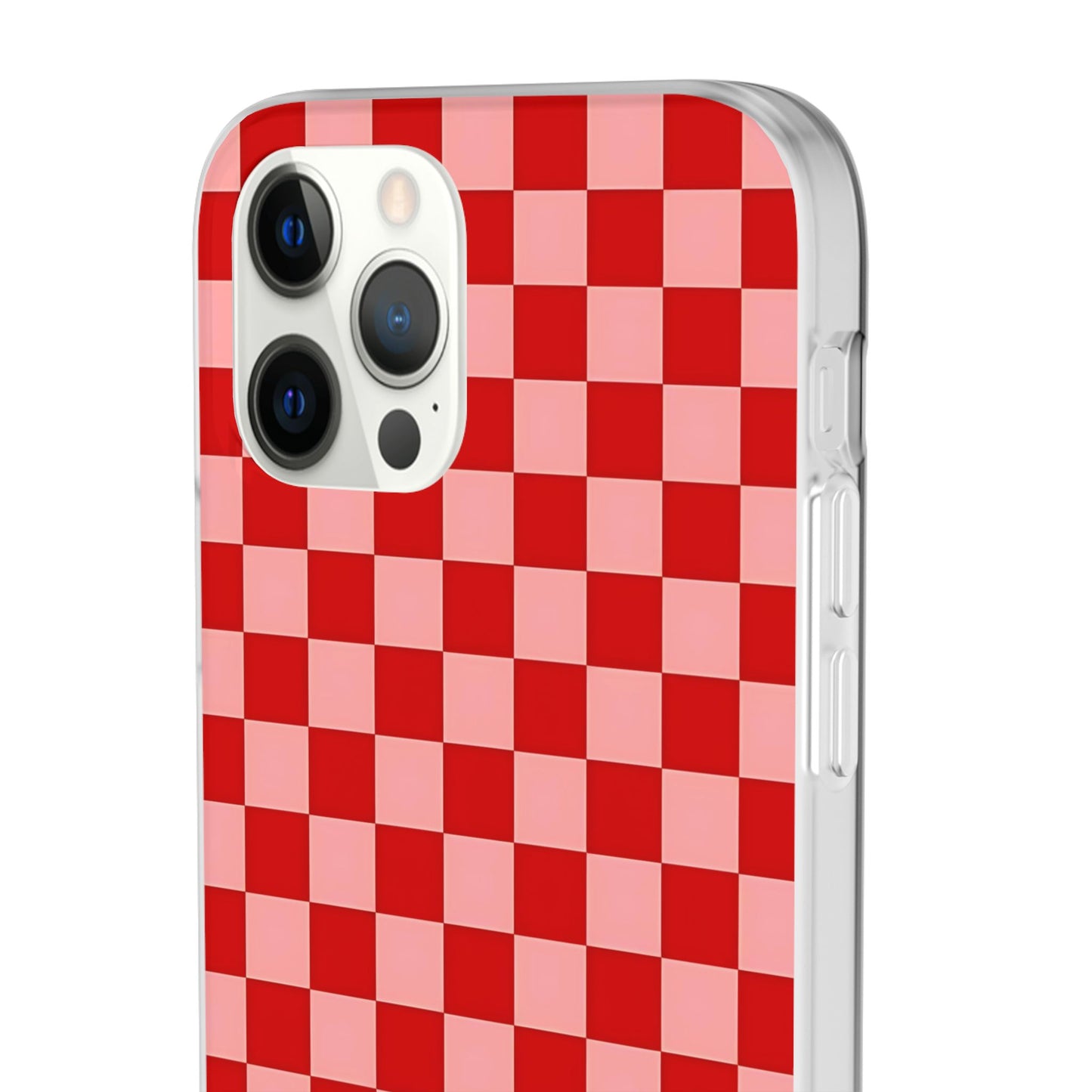 Red Checkerboard TPU Soft Flexi Phone Case — Retro Red & Pink Plaid Protective Cover
