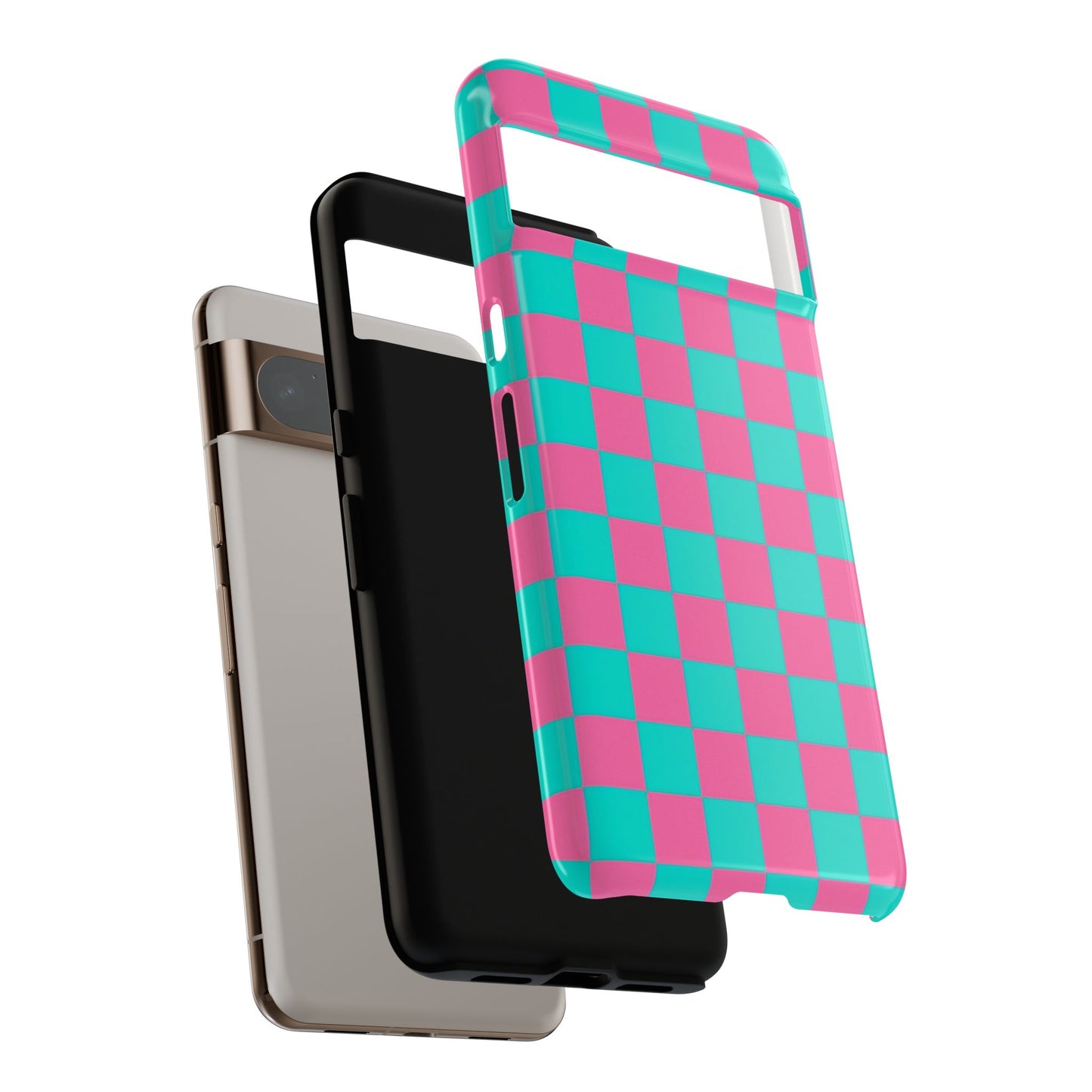 Hot Pink And Teal Checker Pattern Tough Case for iPhone, Galaxy Phones and Google Pixel