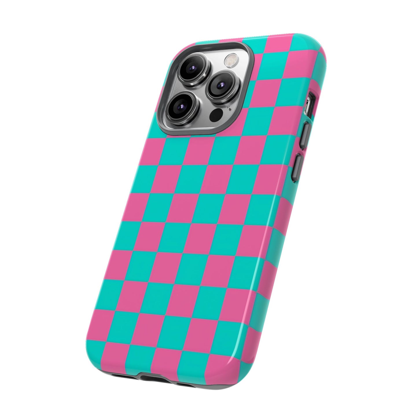 Hot Pink And Teal Checker Pattern Tough Case for iPhone, Galaxy Phones and Google Pixel