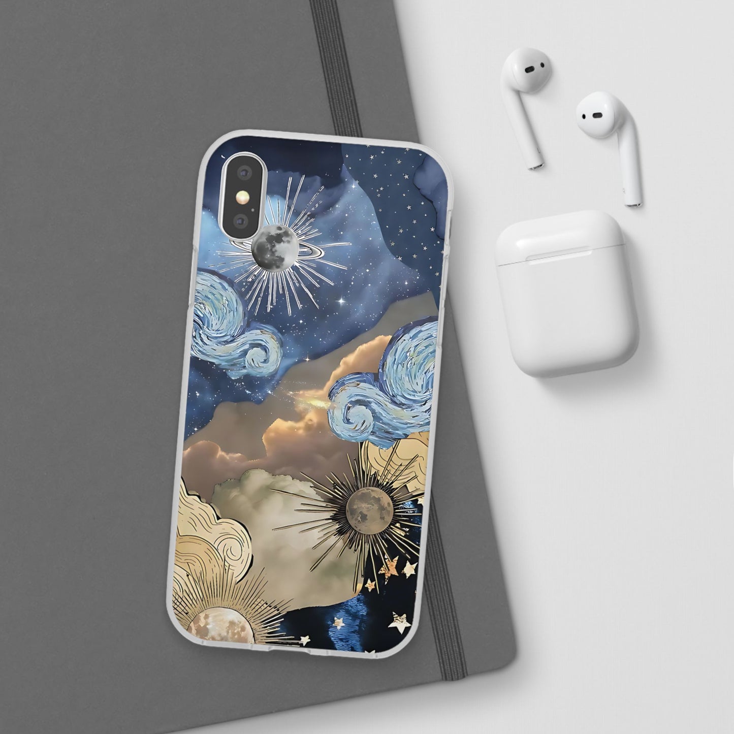 Celestial Flexi Case, Boho Phone Cover, Galaxy Protection, Starry Night Design,