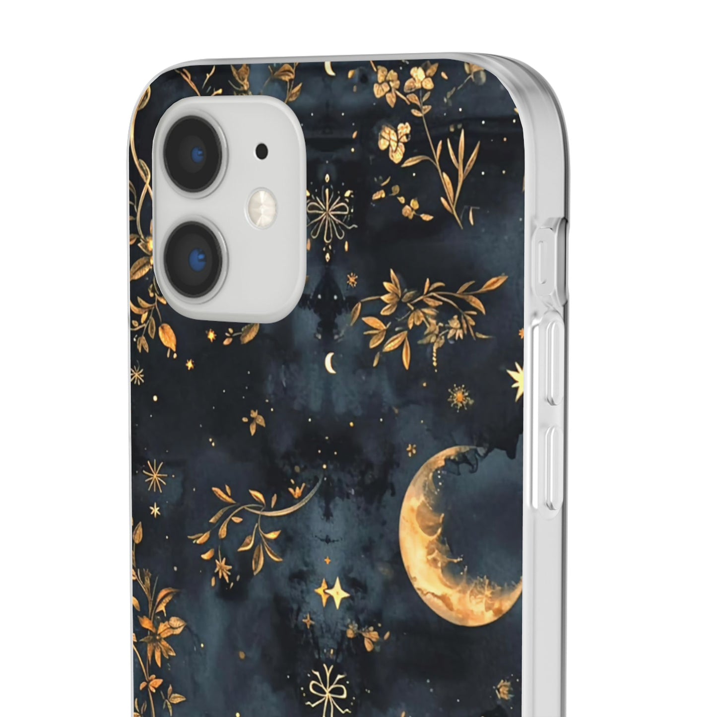 Moon And Flowers On Navy TPU Flexi Cases For iPhones and Samsung Galaxy