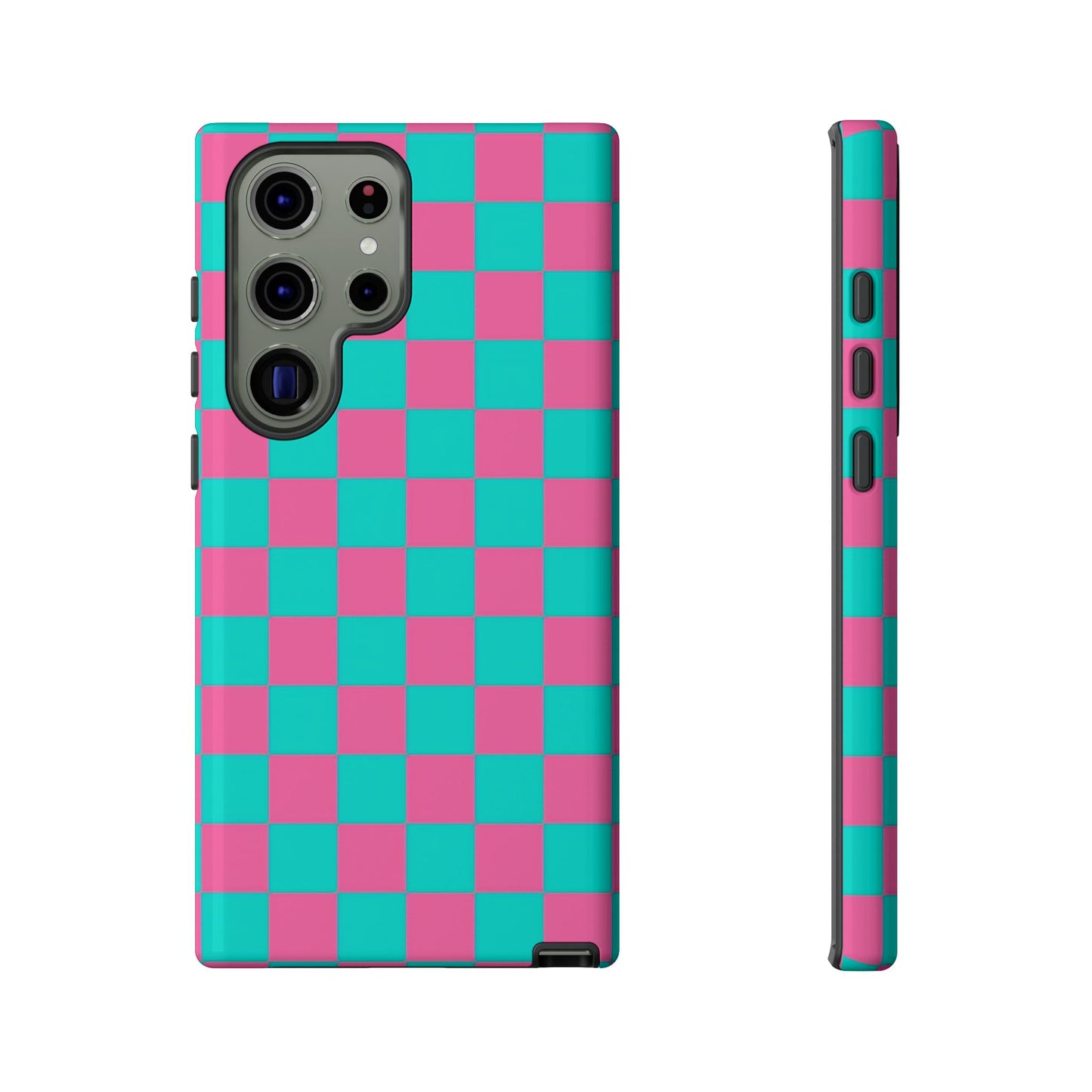 Hot Pink And Teal Checker Pattern Tough Case for iPhone, Galaxy Phones and Google Pixel